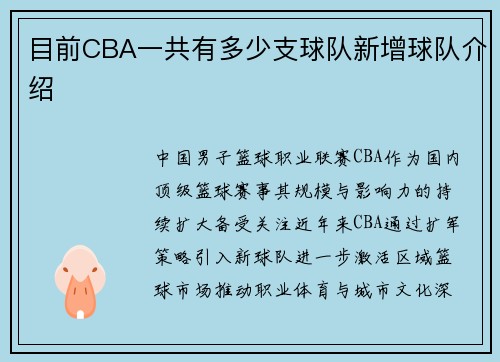 目前CBA一共有多少支球队新增球队介绍